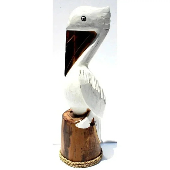 Vtg Wood Hand Carved Beach Ocean Island Nautical Pelican Statue Figurine Decor - Picture 3 of 4